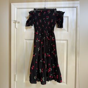 Black Cherry Print Off-Shoulder Dress
